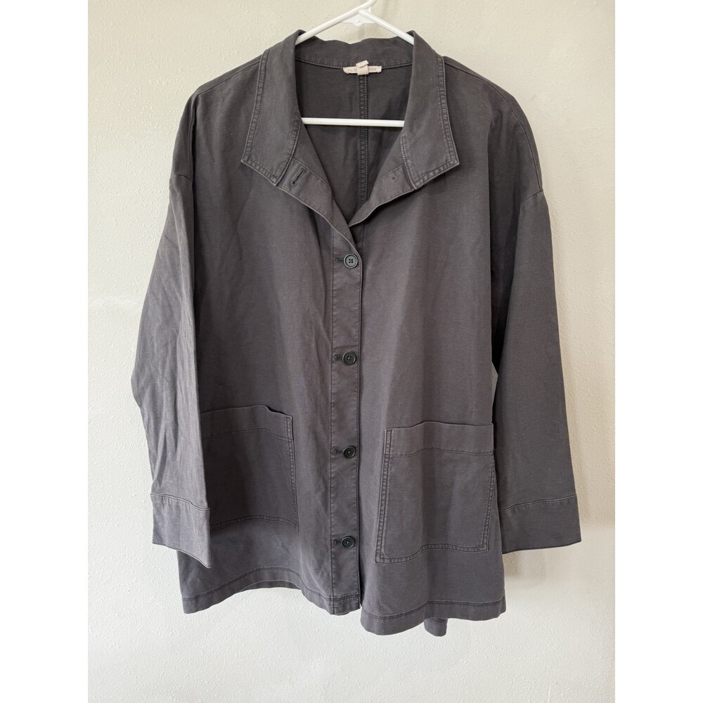 Eileen Fisher Oversized Organic Cotton Hemp Utility Jacket Charcoal Gray Large L - Picture 2 of 7